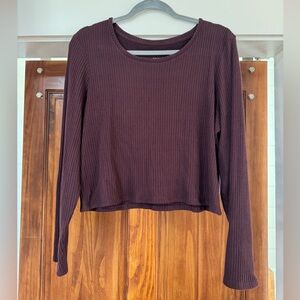 American Eagle Outfitters Ribbed Long Sleeve Top - Dark Purple